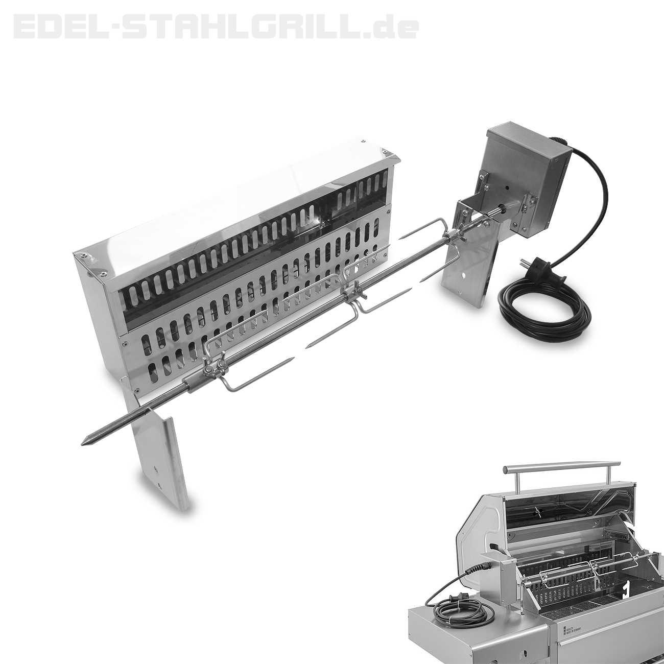 Elektrische Dreh Spießvorrichtung für Edelstahlgrill Holzkohlegrill Edelstar L