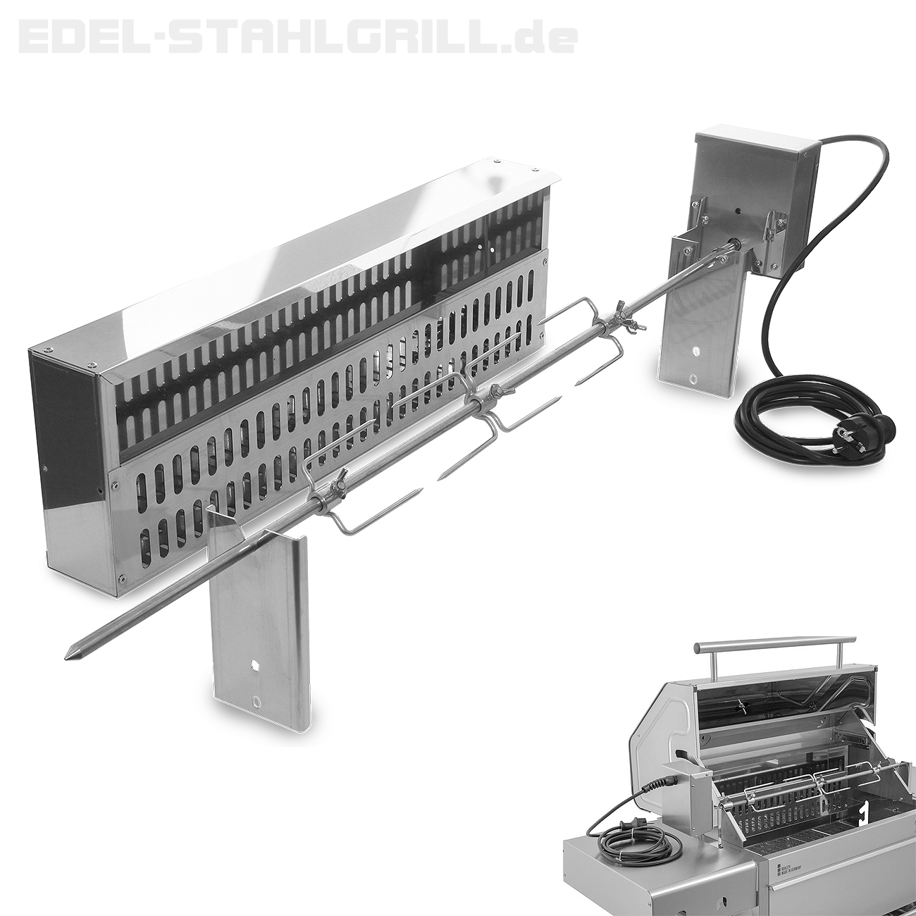 Elektrische Dreh Spießvorrichtung für Edelstahlgrill Holzkohlegrill Edelstar XL